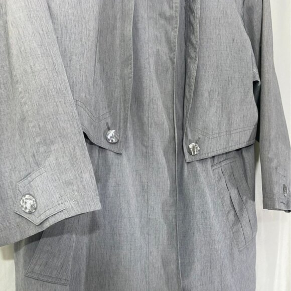 American Bazaar Woman's Trench Coat Size 10 Gray Long With Capelet Overlay - Picture 5 of 11
